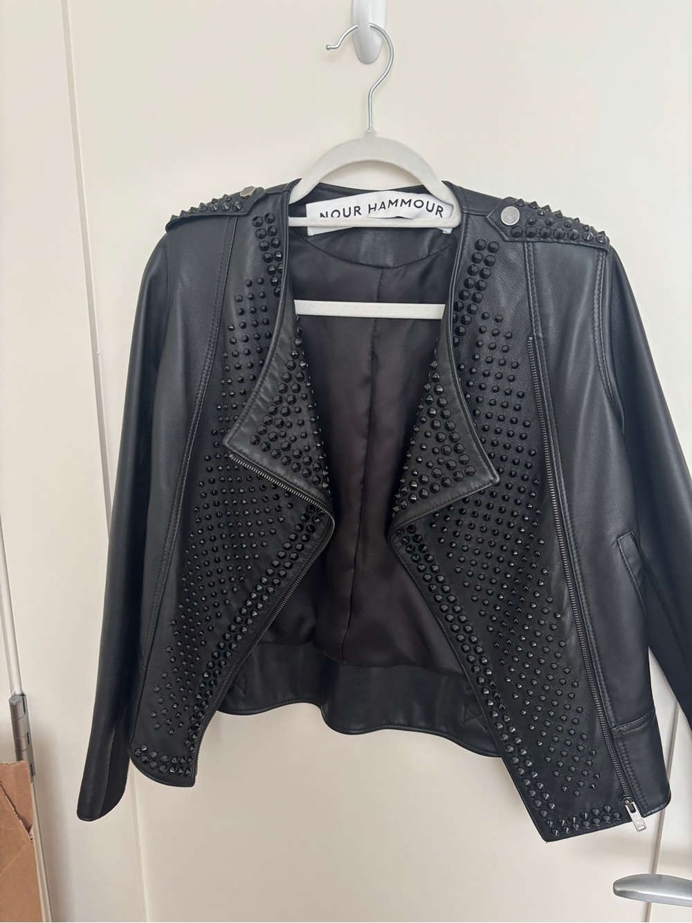 Nour Hammour Black Studded Leather Moto Jacket